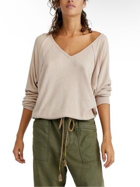 Free People Oversized Santa Clara Slouchy Thermal Long Sleeve Shirt Women's Sz S